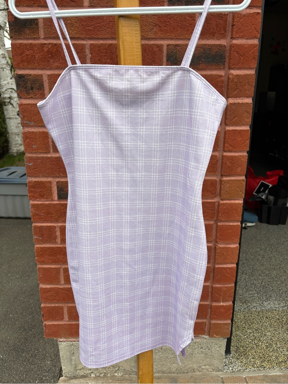 Lilac Plaid Spaghetti-Strap Dress